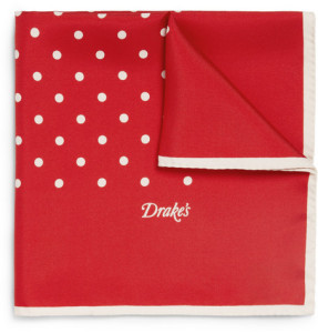 drakes red silk pocket square